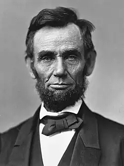 Black-and-white photographic portrait of Abraham Lincoln