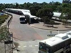 View of a bus interchange from a bridge