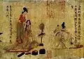 Painted scroll with hairdressing scene, China, 6th-8th century.