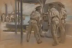 Adolf Hirémy-Hirschl, Sailors in the Harbor of Pola, pastel on paper, c.&nbsp;1916. The Jack Daulton Collection, Los Altos Hills, California.