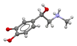 Ball-and-stick model of epinephrine (adrenaline) molecule
