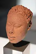 Head of a king or dignitary; by artists of the Yoruba people; 12th-15th century; terracotta; 19&nbsp;cm; discovered at Ife (Nigeria); Ethnological Museum of Berlin, Germany