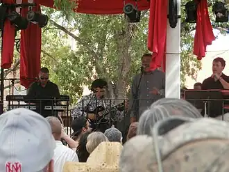 Al Hurricane and Jr. performing New Mexico music at a fiesta in Old Town Albuquerque (2014)