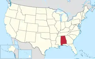 Location of Alabama within the United States