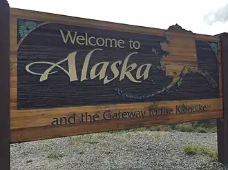 Alaska welcome sign on the Klondike Highway