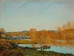 Banks of the Seine near Bougival; by Alfred Sisley; 1873; oil on canvas; 46.2 x 62.1&nbsp;cm; Montreal Museum of Fine Arts (Montreal, Canada)[225]
