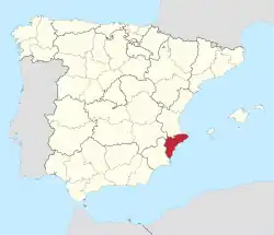 Map of Spain with Alacant / Alicante highlighted
