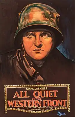 Poster depicting a soldier wearing a steel helmet