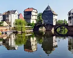 Alte Nahebrücke (c. 1300) supports buildings on its piers