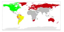 World map showing reciprocal licensing agreements for amateur radio
