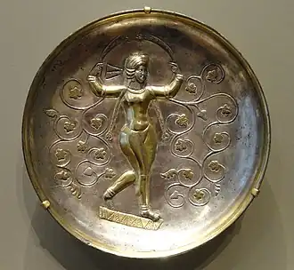 Ancient Iranian goddess Anahita depicted on a Sasanian silver vessel. Cleveland Museum of Art, Cleveland