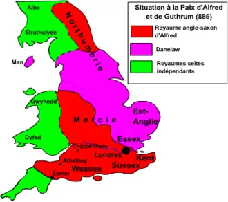 Wessex and areas under its control in 886.
