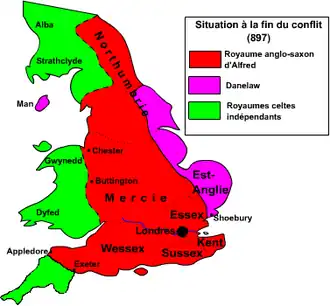 Wessex and areas under its control in 897.
