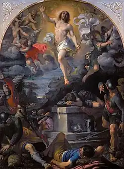 Resurrection of Christ; by Annibale Carracci; 1593; oil on canvas; 217 x 160&nbsp;cm; Louvre[103]