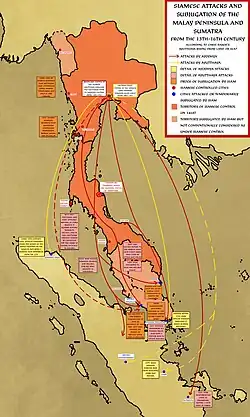 Ayutthaya attack and subjugation of the Malay peninsula and Sumatra between the 13th–16th century, according to Chris Baker: Ayutthaya rising from land or sea?