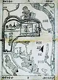 Map of Đông Kinh (Hanoi) in 17th century with Imperial Citadel of Thăng Long located in the north.