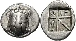 Drachm of Aegina with tortoise and stamp, after 404 BC