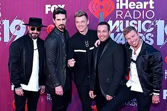 Backstreet Boys at the 2019 iHeartRadio Music Awards in Los Angeles. From left: AJ McLean, Kevin Richardson, Nick Carter, Howie Dorough, and Brian Littrell