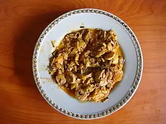 Kilawin na pusô ng saging, a Filipino dish of banana flowers