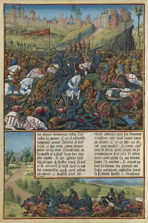 Heavily armored troops fighting at a heavily fortified fortress