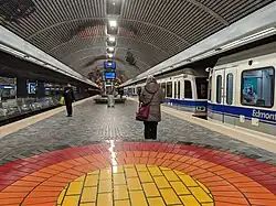 An underground ligh rail station in Edmonton, Canada, the first light rail system in North America