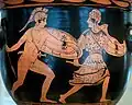 Achilles and Penthesilea fighting, Lucanian red-figure bell-krater, late fifth century&nbsp;BCE