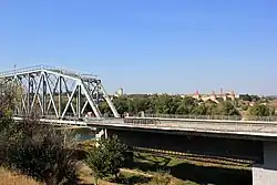 Railway bridge over the Dniester with the fortress in background