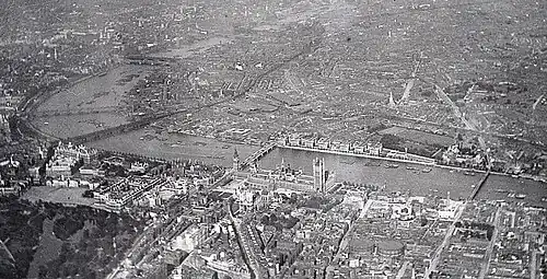 B&W photo of Westminster from the air