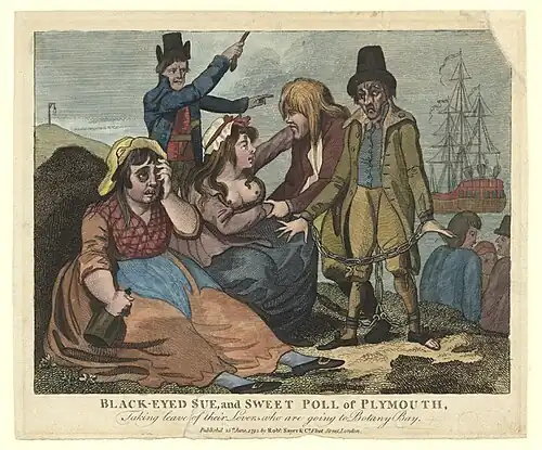Black-eyed Sue and Sweet Poll of Plymouth, England, mourning their lovers who are soon to be transported to Botany Bay, 1792