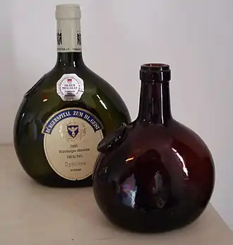 Franconian wine is traditionally filled up in Bocksbeutels.
