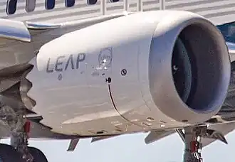 737 MAX with larger CFM LEAP engines, mounted even further ahead of the wing a nacelle with chevrons