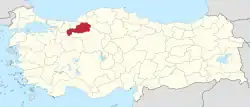 Location of the province within Turkey