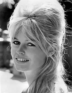 Black-and-white head shot of Bardot smiling