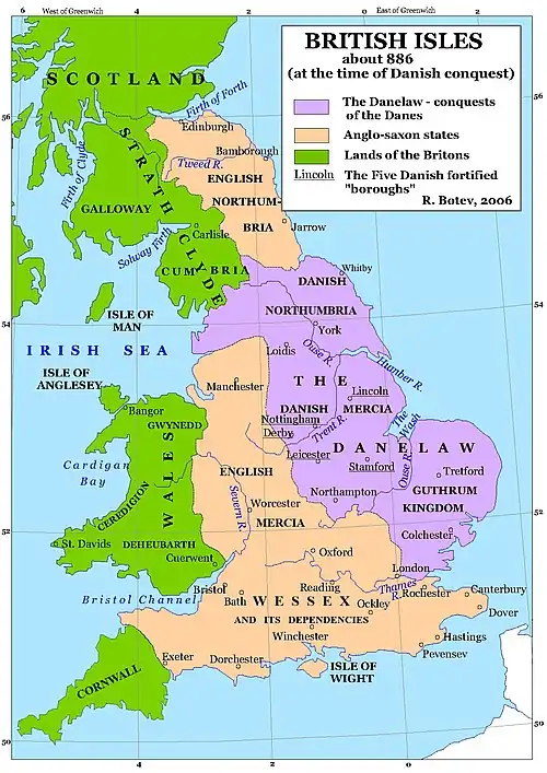 Britain in 886, during the reign of Alfred of Wessex