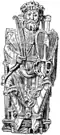 12th century A.D.[28] Carolingian Empire. Bowed round lyre on the Lothair Psalter. Engraving lacks fine details in the original, such as the mechanism to adjust the tension of the bow.