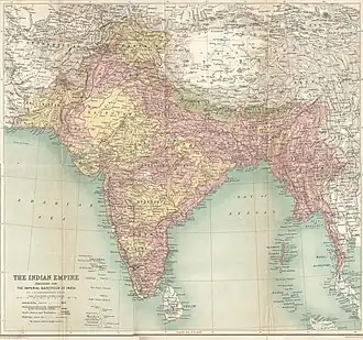 A map of the British Raj from the Imperial Gazetteer of India, 1908