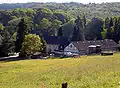 View of Burgholz woods with typical Bergisches farmerhouse
