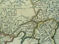 Liaodong (Leao-Tong) in the early Qing, surrounded by the Willow Palisade. This map, published in 1734, was based on data collected by Jesuits in the early 18th century. The capital is in Shenyang (Chinyang); most other cities mentioned in Governor Zhang's report are shown as well