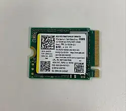 A SSSTC 256GB 2230 NVMe SSD. Since 2020, Dell (and others) started to use 2230 SSDs in their laptops instead of the more common 2280 size to save space. Many devices like the Steam Deck use this size.