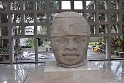 Colossal head; c.1050 BC; steatite; height: 2.2 m; Xalapa Museum of Anthropology (Xalapa, Mexico)[70]