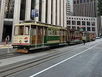 The California Street line cars stored close to the terminus at Drumm