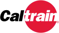 Cal in black letters, with train inscribed within a red circle, all letters italicized