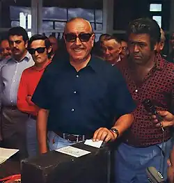 Perón's stand-in, Héctor Cámpora, votes in the 1973 elections. Perón nominated Cámpora to placate the Left, but their support for Perón waned after the leader made them guilty by association for the growing wave of violence.