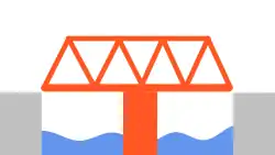 a bridge spanning a river, where there is a solid pier in the middle of the river, and the entire bridge is resting on that pier (and not resting on the banks of the river).