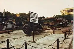 Captured French artillery and other military vehicles, including an M24 Chaffee, displayed at the Dien Bien Phu Museum.