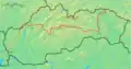 In red, the SNP Heroes' Trail (Cesta hrdinov SNP), the most important main tourist route in Slovakia