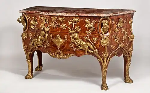 Chest of drawers; by Charles Cressent; c.1730; various wood types; gilt-bronze mounts and a Brèche d'Aleps marble top; height: 91.1&nbsp;cm; Waddesdon Manor, Waddesdon, UK