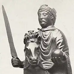 Statue of Charlemagne on a horse, holding a sword