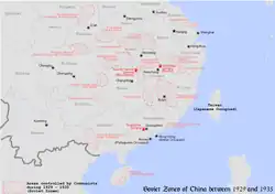 Map showing the communist-controlled Soviet Zones of China during and after the encirclement campaigns