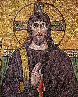 6th-century mosaic of Jesus in Byzantine style, Sant'Apollinare Nuovo